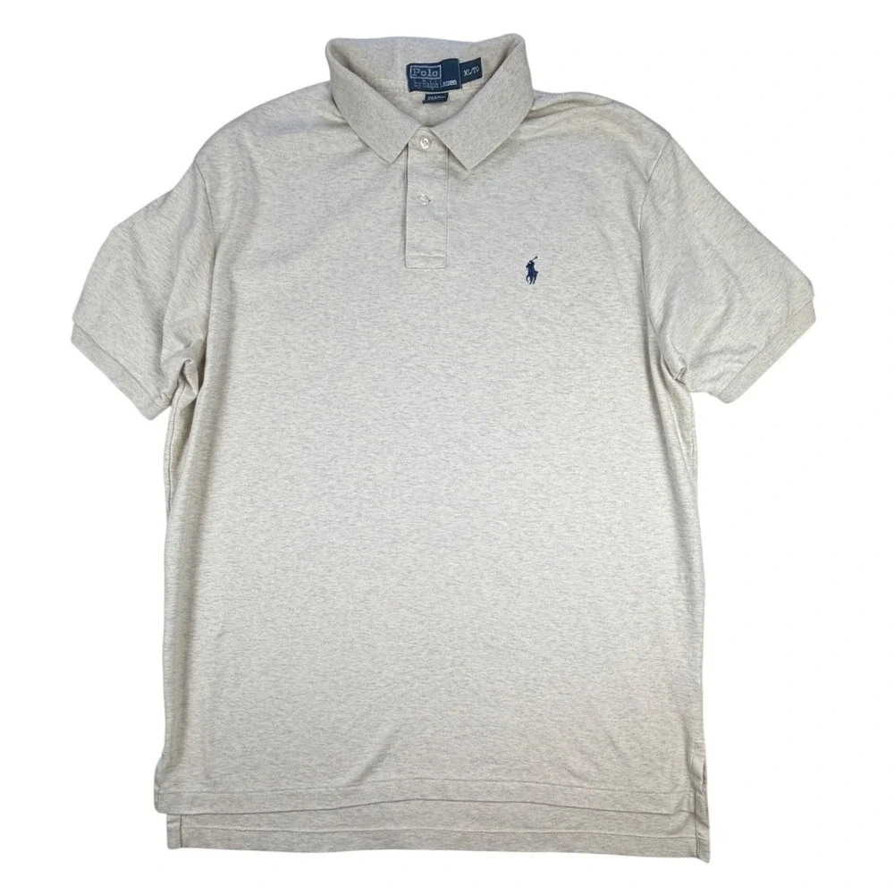 Polo Ralph Lauren Mens‎ XL Oatmeal Heather Beige Short Sleeve Cotton Polo Shirt
